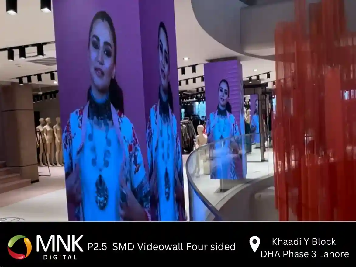 P2.5 SMD Videowall Four sided 90 ° curved on Pillars at Khaadi Y Block DHA Phase 3 Lahore