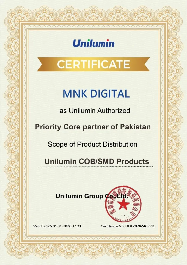 Unilumin authorized distributor certificate-MNK Digital Pakistan