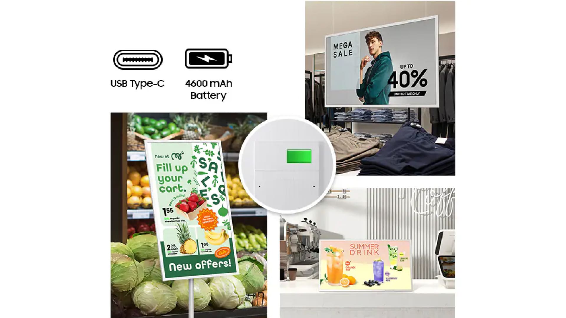Samsung Color E-Paper EMDX-A Versatile Placement with Embedded Battery